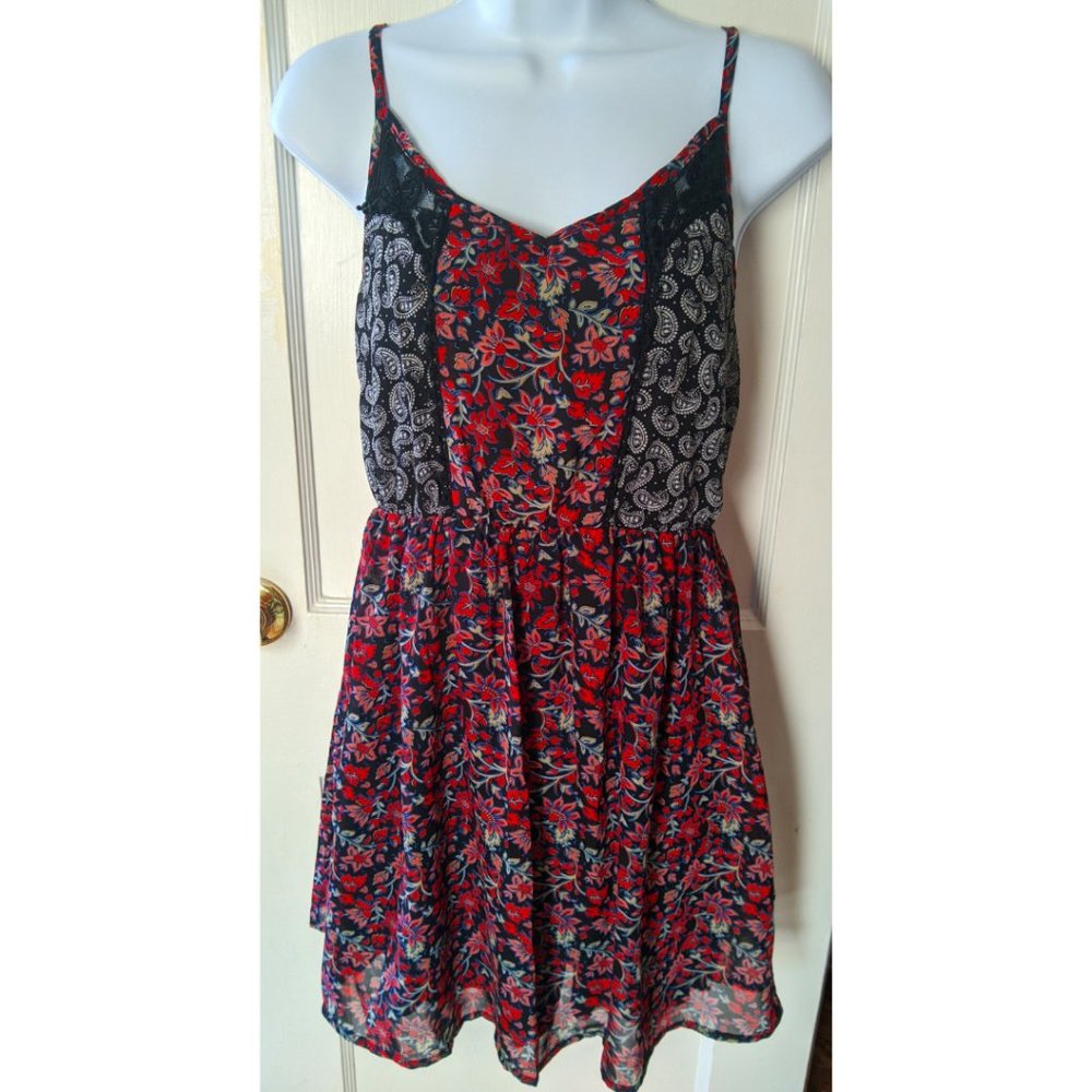 Speechless Women’s V-Neck Boho Paisley and Floral Spaghetti Strap Mini Dress